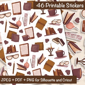 46 pegatinas imprimibles de esquina acogedoras - JPEG/PDF/PNG - Terroso/Chic/Rosa/Neutral/Libros/Lectura/Cálido/Sketchy/Boho/Diario/Café/Literatura/Relax