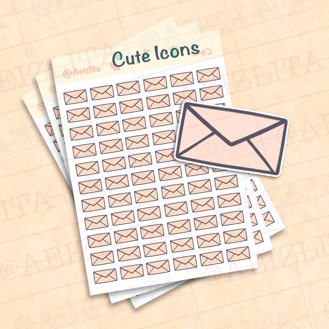 66 Mini Envelope Stickers on A6 Sheet Matt Premium Paper  Icon/send/post/email/message/pastel/functional/planner/cute/kawaii/girly/diary  