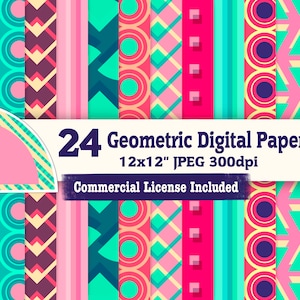 Papiers numériques géométriques - LICENCE COMMERCIALE - 12x12 pouces JPEG 300dpi - Groovy/Funky/Coloré/Pop Art/Zig Zag/Lignes/Cercles/Carrés/Grille
