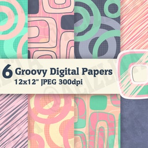 Groovy Digitale Papieren - 12x12 inch 300dpi JPEG - Afdrukbaar / Retro / Scrapbook / Collage / Pastel / Funky / Sweet / Pattern / Cute / Kawaii / Bright / Pink / Mint