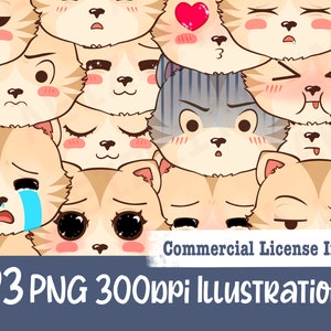 23 Kitty Emoji Clip Art Illustrationen - PNG Bilder - kommerzielle Lizenz - Kawaii/Katze/Stimmungen/Gefühle/Cute/Tier/Charakter/Ausdrücke/Chibi