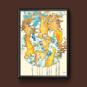 Lebendige abstrakte Landkarte Impression download Druck druckbare Aquarelle Malerei Geographie Welt Kontinente Ozeane moderne Acrylmalerei original