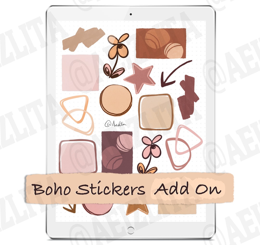 18 Boho Digital Stickers Mini Pack Goodnotes Planner PNG Bohemian ...