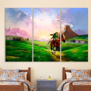 The Legend of Zelda tela Arte del videogioco Zelda decor Arte della stanza dei bambini Stampa nursery Tela di Zelda Regalo al giocatore decorazione Legend of Zelda parete