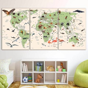 Kinder Weltkarte Leinwand Tiere Weltkarte Dekor Reise Leinwand Kinderzimmer Weltkarte Kunst Atlas Druck Kontinent Kunst Weltkarte Dekor Große Weltkarte