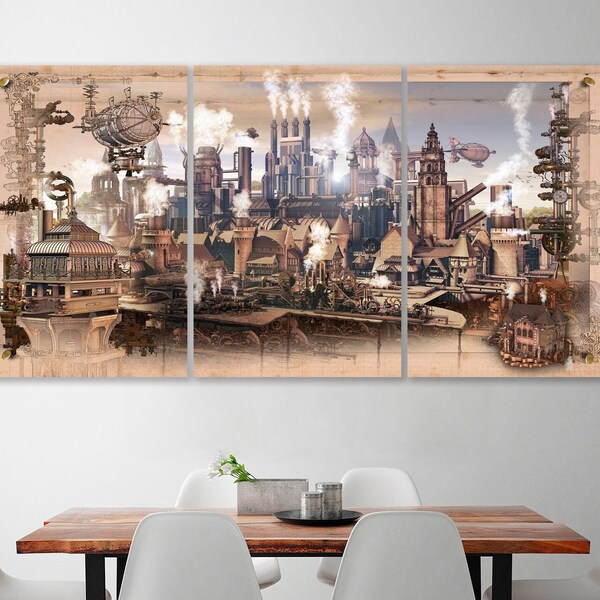 Steampunk Wall Art Vintage Canvas Print Steampunk Style Wall Decor Retro Industrial Machines Home Office Wall Art Decor Prints Vintage Decor