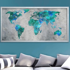Weltkarte Leinwand Türkis Weltkarte Dekor Weltkarte Druck Kontinent Kunst Reise Leinwand Große Weltkarte Geschenk