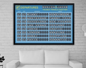 Custom Departure Board on canvas Airport Flight Board print Personalized wall Art decor Excellent Travel gift Extra large size canvas