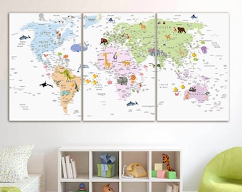Kids World Map Etsy