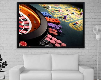 Roulette Wheel canvas Las Vegas decor Wheel art Casino decor print Poker art Gambling Art print Large poster 3 panel canvas Office wall art