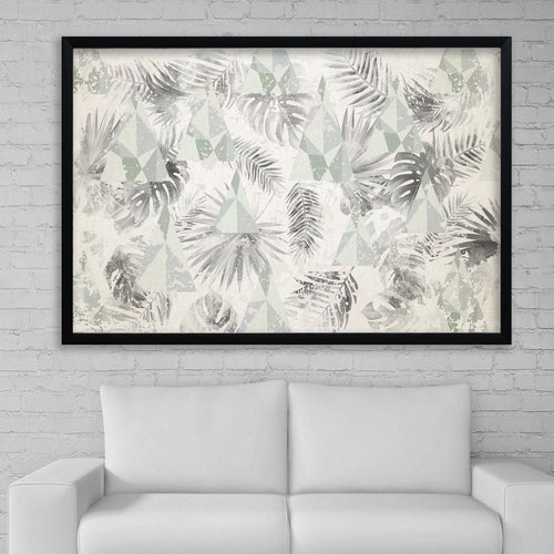 Abstract palm leaves Wall Art Plants artwork Made by hands in Ukraine Tropical leaves background Wooden frame shops Baguette frame Nature wall art