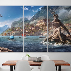 Poseidon Gott Leinwand Griechisches antikes Dekor Mythologie Kunst Antikes Rom Druck Ozean Kunst Neptun Wandkunst Geschenk an den Gamer Dekor Griechenland Poster