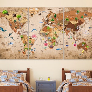 Animal World Map Print Kids Canvas Wereldkaart Educatieve Print Kwekerij Kaart Kwekerij kunst aan de muur Kinderkamer Decor Speelkamer Print Baby Decor