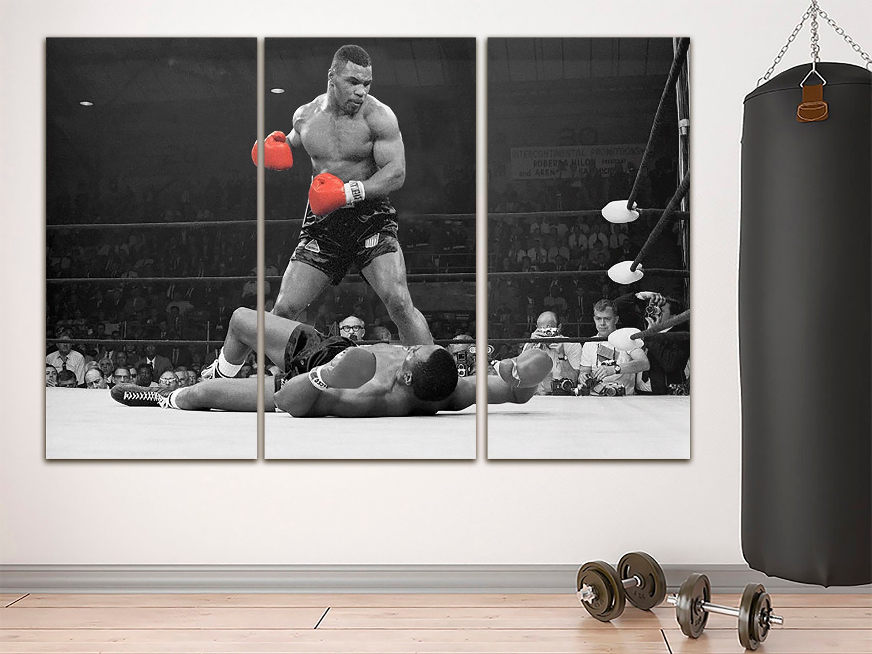 Canvas Print: Two Boxers And Referee In Outdoor Boxing Ring, Surrounded By  - Walmart.com