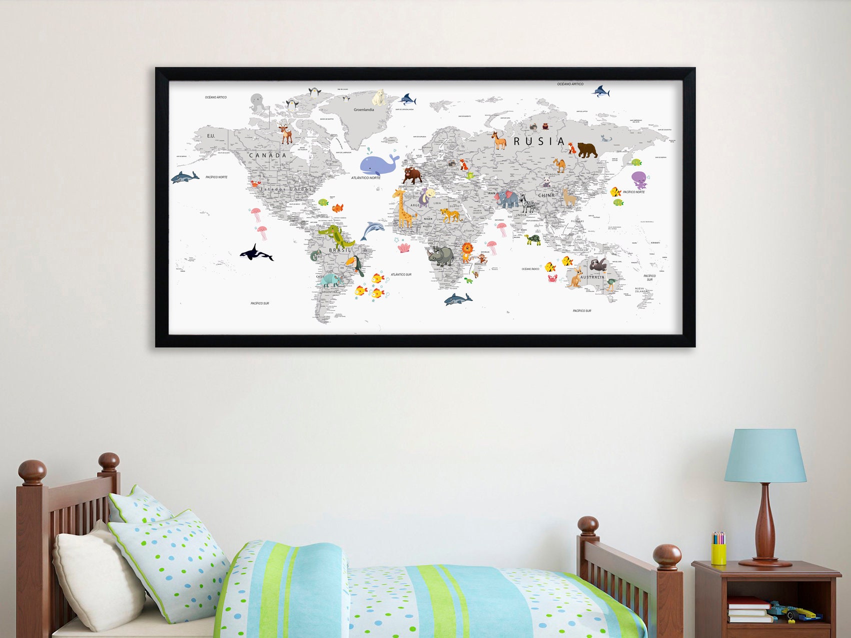 Kids World Map in SPANISH World Map Canvas Mapa Del Mundo En Etsy