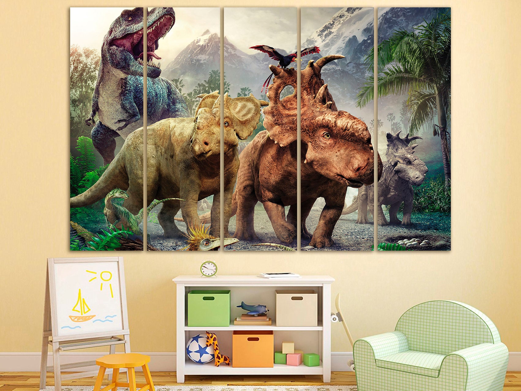 Dinosaurs Wall Art Canvas Print TRex Wall Decor Children Room Etsy