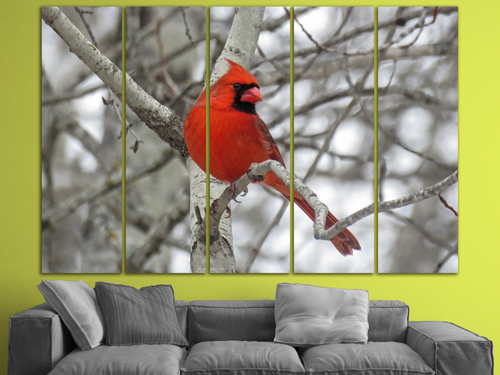 Cardinal Birds Canvas Red Cardinal Decor Birds Art Tree City Etsy