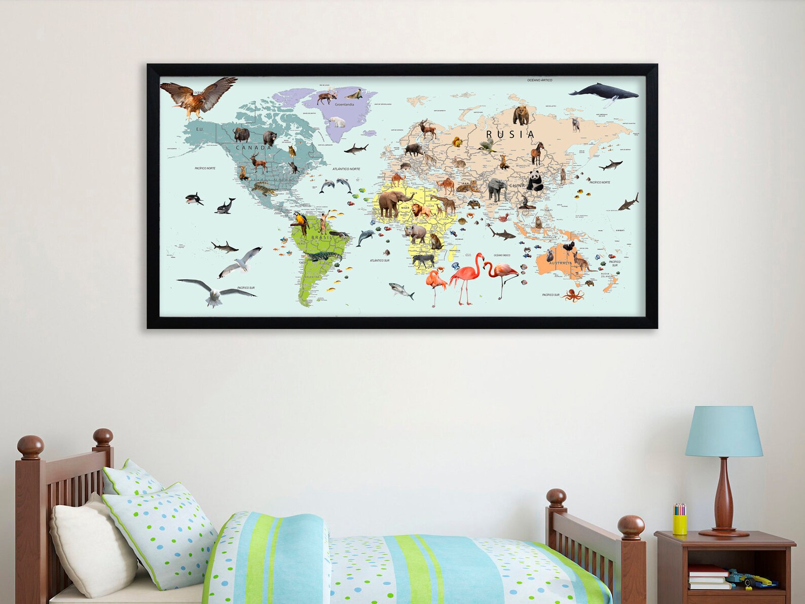 Kids World Map in SPANISH World Map Canvas Mapa Del Mundo En Etsy