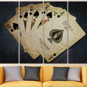 Poker Playing Card Canvas Las Vegas decoración Poker art Casino impresión Poker lienzo Tarjetas lienzo Regalo a la decoración del jugador Royal Flush Art Grande