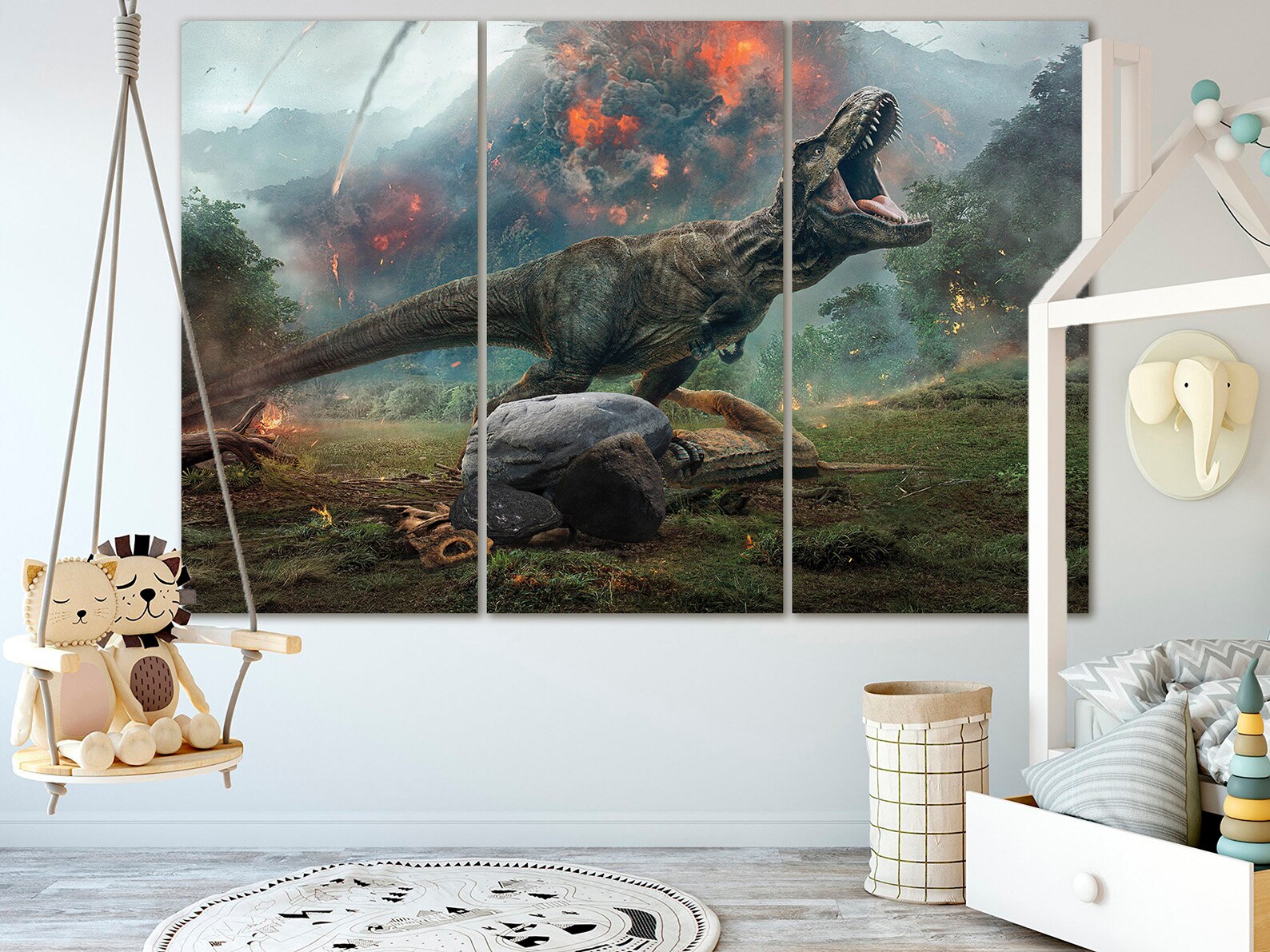 Dinosaur Wall Art Canvas Print Trex Wall Decor Children Room Etsy