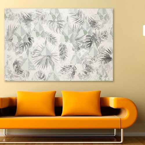 Abstract palm leaves Wall Art Plants artwork Made by hands in Ukraine Tropical leaves background Wooden frame shops Baguette frame Nature wall art