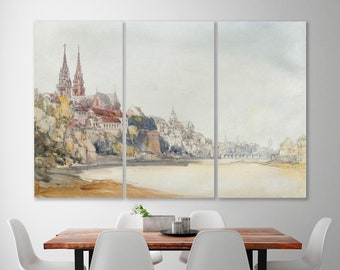 William Callow canvas "View of Basel" Reproduction canvas print Classic Painting Classic landscape Vintage Rural Painting art Home decor