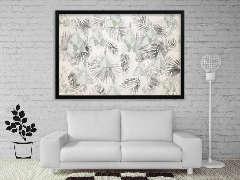 Abstract palm leaves Wall Art Plants artwork Made by hands in Ukraine Tropical leaves background Wooden frame shops Baguette frame Nature wall art