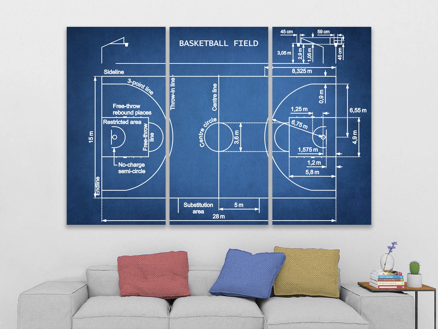Buy Basketball Court Diagram Canvas Basketball Field ...
