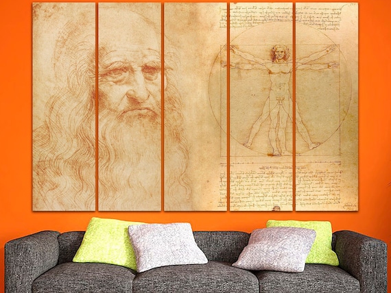 Leonardo Da Vinci canvas Vitruvian man decor Renaissance art Reproduction print Da Vinci print Painting canvas Vitruvian man art Large print