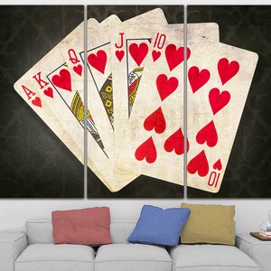Poker jugando lona de cartas Las Vegas decoración Poker arte Casino impresión Poker canvas Cards canvas Regalo a la decoración del jugador Royal flush arte Grande