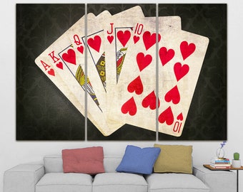 Poker playing card canvas Las Vegas decor Poker art Casino print Poker canvas Cards canvas Gift to the gamer decor Royal flush art Large