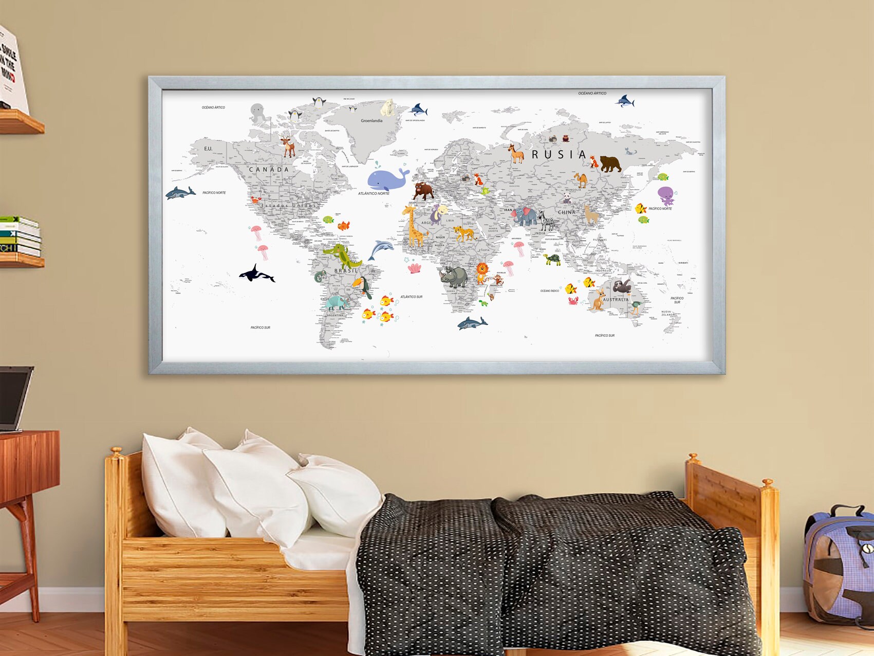 Kids World Map in SPANISH World Map Canvas Mapa Del Mundo En Etsy