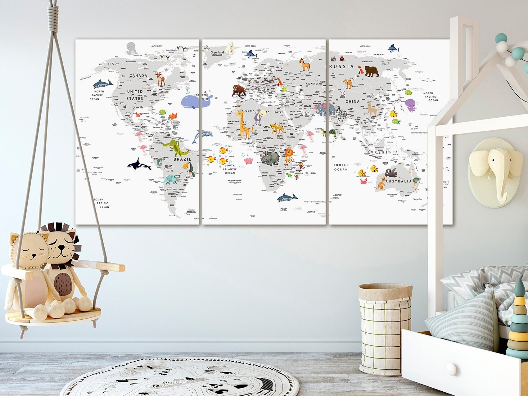 Nursery World Map Canvas Kids World Map Canvas Animal World Map Decor Nursery World Map | Etsy  Singapore