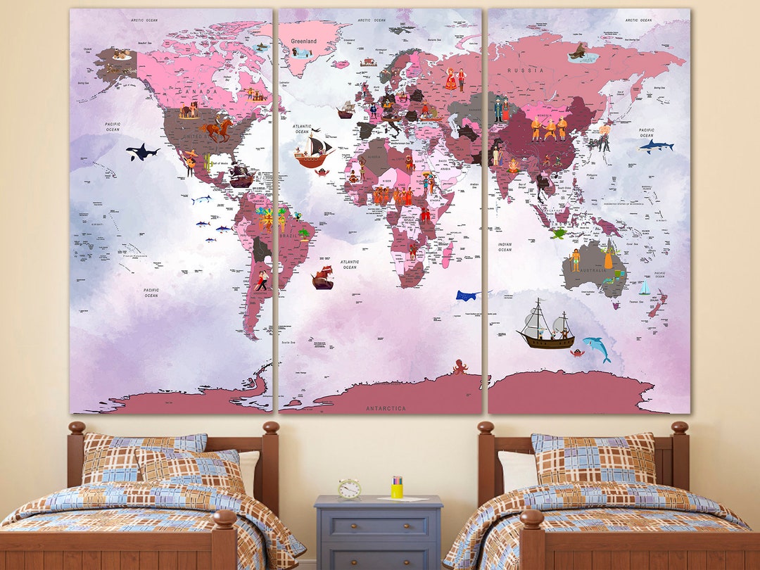 Kids Nursery World Map Canvas: Large Travel Decor - Etsy