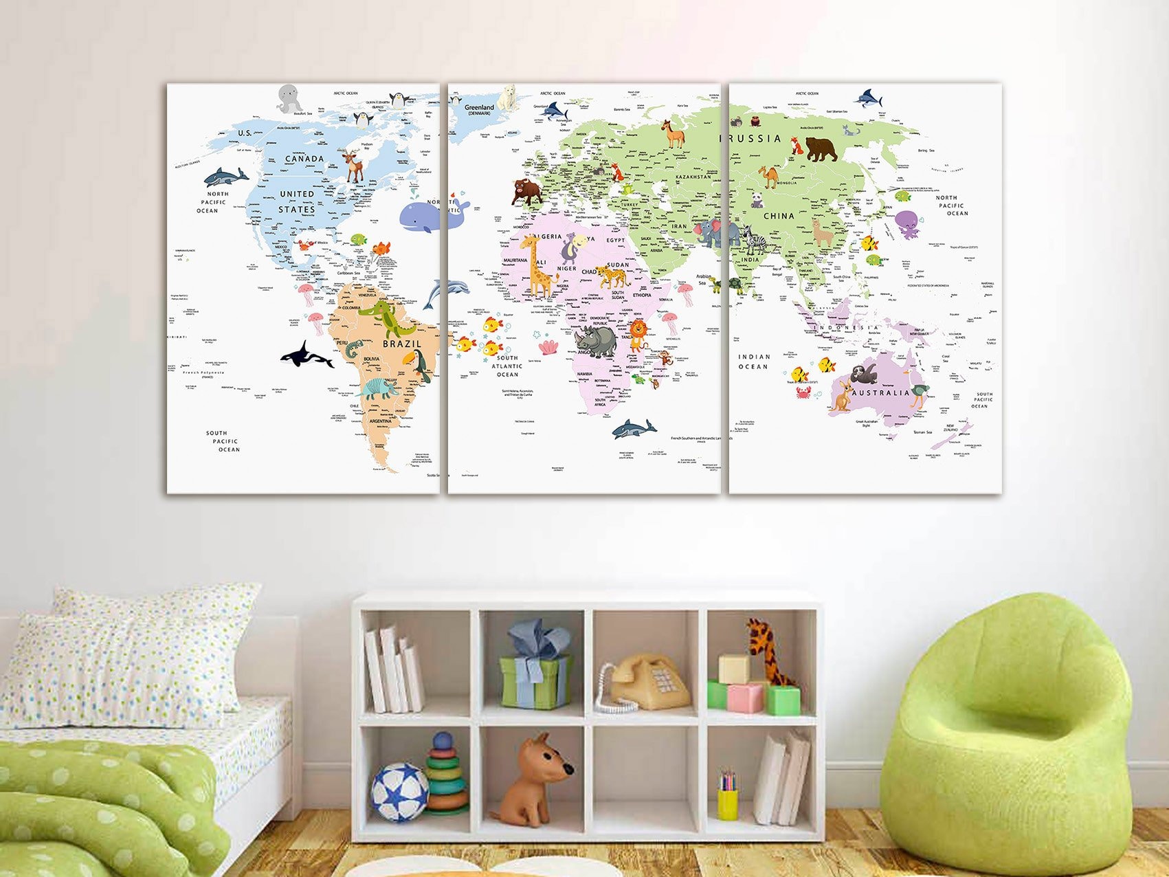 Nursery World Map Canvas Kids World Map Canvas Animal World Map Decor Nursery World Map | Etsy  Singapore