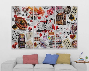 Poker Collage Leinwand Kunstdruck: Kasino Spielraum Dekor Poster Für Männer Glücksspiel Wandkunst Poker Geschenke