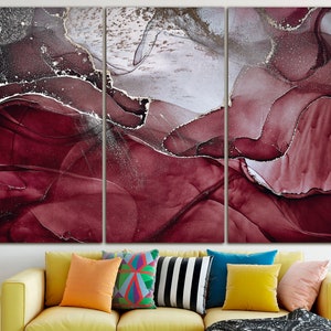 Burgundy abstract Canvas wall art Aesthetic wall decor Trendy style art Livingroom art print Contemporary art 3 panel Canvas Large print