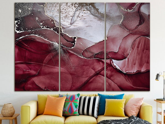 Burgundy Abstract Canvas Wall Art Aesthetic Wall Decor Trendy