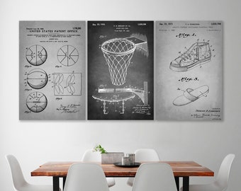 Basketball Patent Prints on Canvas Set of 3 Basketball Patent Blueprint Sport art patent print Sport wall decor Home Gym decor