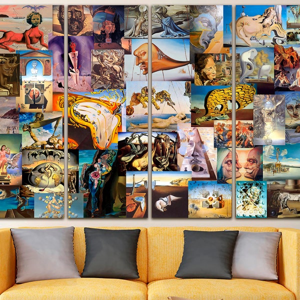 Collage Dali canvas Persistence of memory decor Surrealism art Reproduction print Salvadore Dali print Painting canvas Artist decor