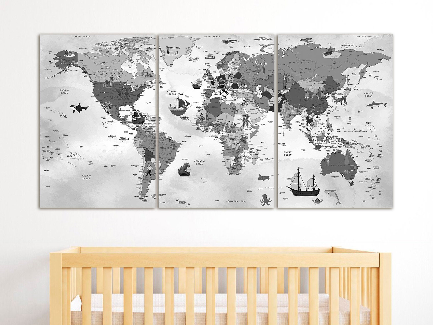 Colorful World Map Canvas Decor Kids Room Decor Nursery Wall Art Map of ...