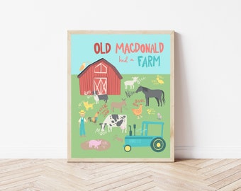 Digital Download - Old MacDonald Farm Nursery Print - Bright Colors (16x20, 8x10, 11x14)