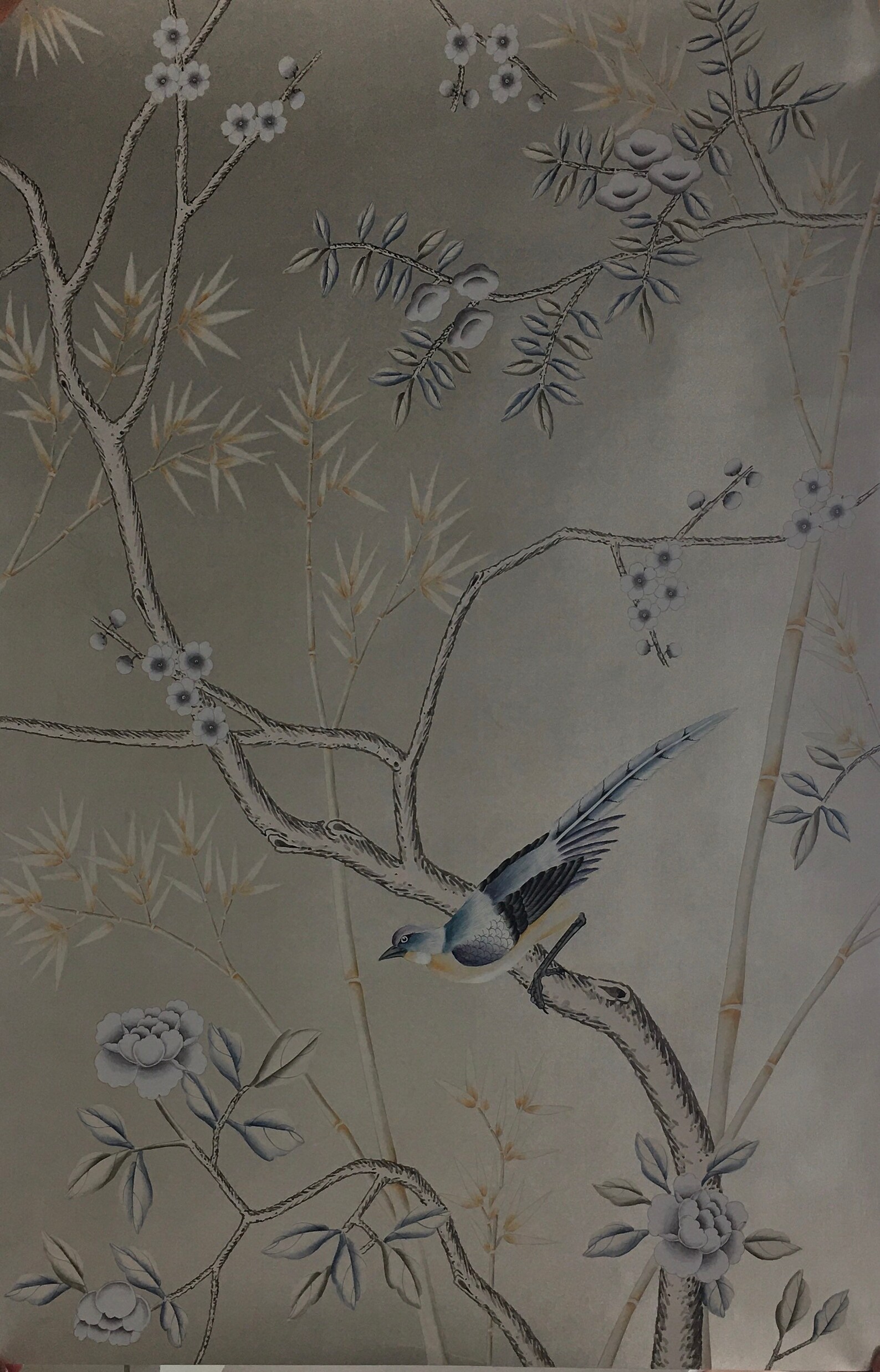 Chinoiserie handpainted wallpaper on silver metallic gilded on | Etsy