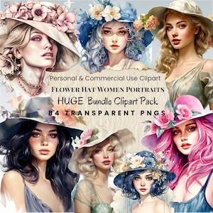 Fiore cappello donna clipart, uso commerciale/download istantaneo/riviste spazzatura/stampa digitale/grafica femminile/artigianato con la carta/ritratto di ragazza/PNG