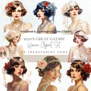 Imágenes prediseñadas de mujeres de los años 20, glamour de fiesta de los años 20, imágenes prediseñadas de chicas glamorosas, art déco, revistas basura, uso comercial gratuito, collage de imágenes prediseñadas vintage