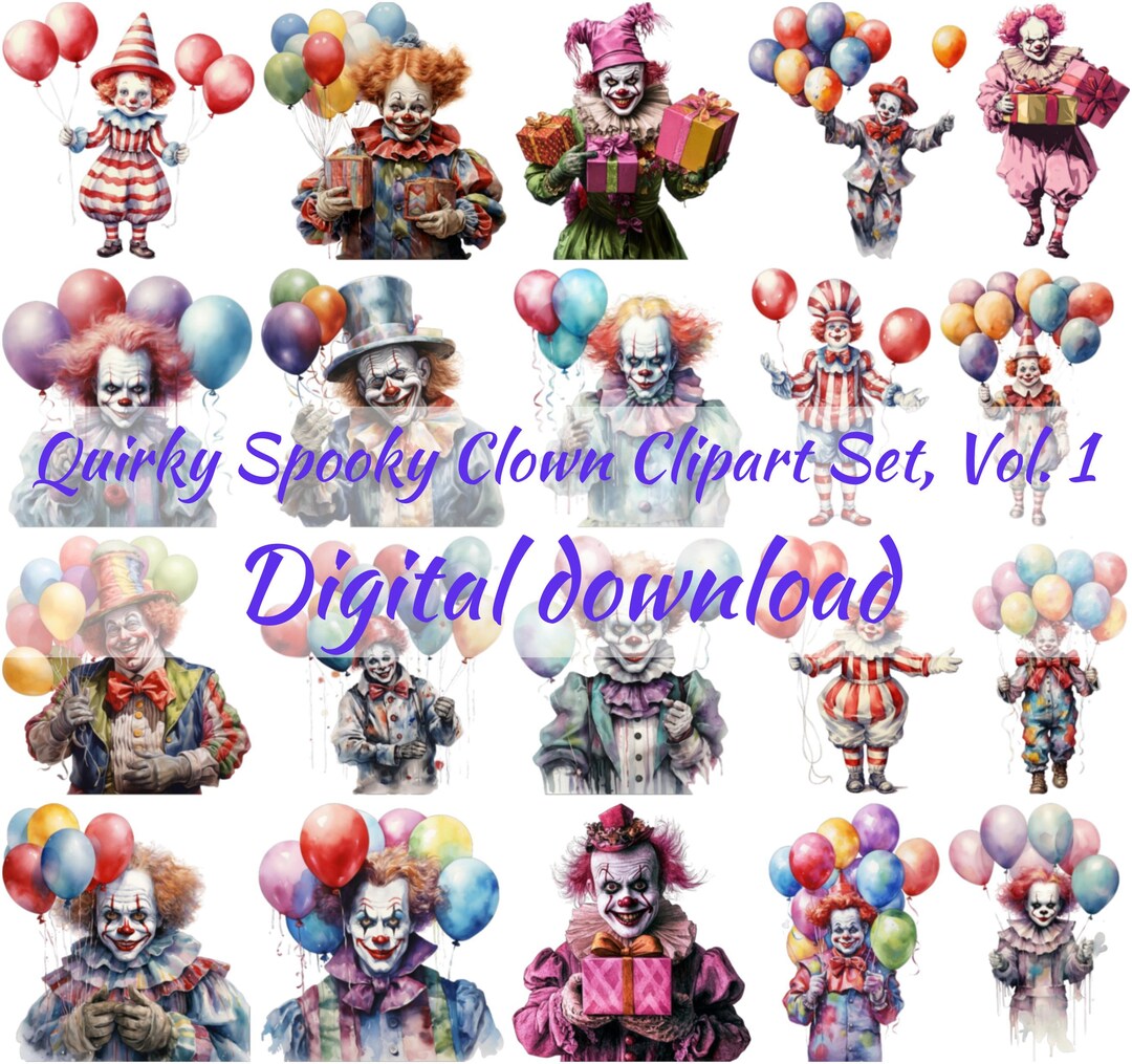 Quirky Clown Clipart Set, Vintage Style PNG (instant Download) - Etsy
