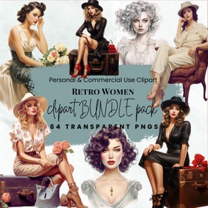 Junk Journal | Natychmiastowe pobieranie | Vintage Girl Magic Clipart | Retro Women Clipart | Retro Woman Bundle Clipart | Paper Craft Scrapbooking