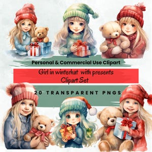 Cozy Christmas Girl Clipart, Watercolor Winter Set, Christmas Clipart, Cozy Winter Scene, Winter Decoration Clipart, Cozy Girl PNG Clipart