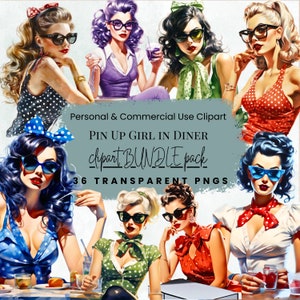 36 Pin Up Girls Clipart | Mid Century Modern Women | Fussy Cut People | Retro Pin Up | Vintage Clipart | Retro Images | Commercial use