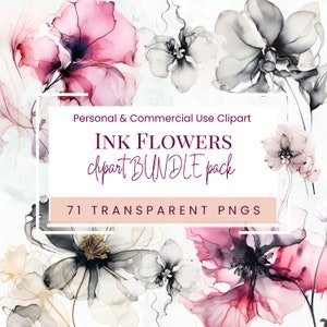 71 Flores abstractas Clipart PNG, Tinta de alcohol, Ilustración boho, Impresión abstracta / Fabricación de tarjetas, Uso comercial, Descarga digital, Salpicaduras de tinta